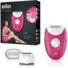 Braun Silk-épil 3 3-410 جهاز ازالة الشعر سيلك ابيل 3، موديل 3-410 من براون، جهاز سلكي لازالة الشعر بلون بينك مع 3 ملحقات اضافية