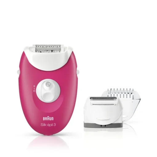 Braun Silk-épil 3 3-410 جهاز ازالة الشعر سيلك ابيل 3، موديل 3-410 من براون، جهاز سلكي لازالة الشعر بلون بينك مع 3 ملحقات اضافية