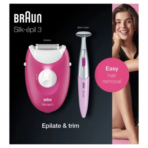 Braun Silk-épil 3-420 براون سيلك-إيبيلي 3، جهاز إزالة الشعر مع ملحقين إضافيين، مقص لتنسيق البيكيني، إعدادات سرعة مزدوجة، تقنية Smartlight - SE 3420