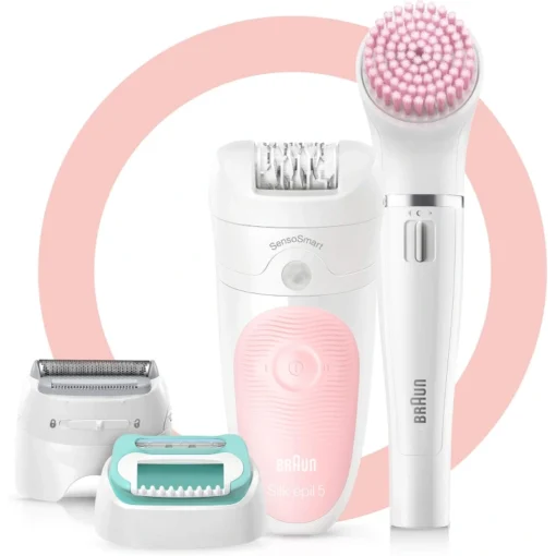 Braun Silk-épil 5,SES 5-875 براون مجموعة ادوات ازالة الشعر 4 في 1 من سيلك ابيل، لطيفة ومثالية للمبتدئين، للوجه والجسم،