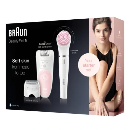 Braun Silk-épil 5,SES 5-875 براون مجموعة ادوات ازالة الشعر 4 في 1 من سيلك ابيل، لطيفة ومثالية للمبتدئين، للوجه والجسم،