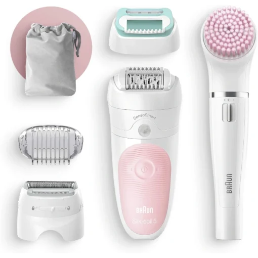 Braun Silk-épil 5,SES 5-875 براون مجموعة ادوات ازالة الشعر 4 في 1 من سيلك ابيل، لطيفة ومثالية للمبتدئين، للوجه والجسم،