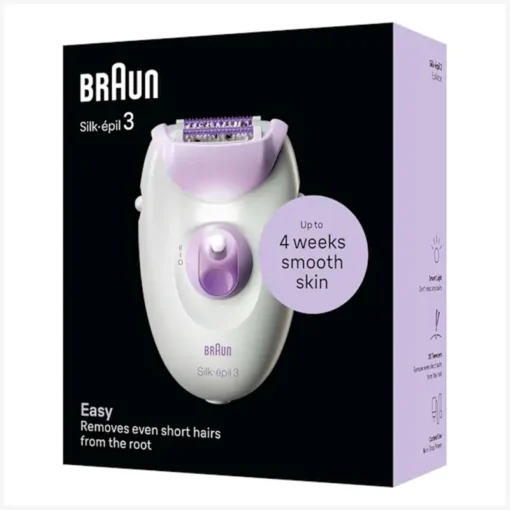 Braun Silk-épil SE3-000جهاز ازالة الشعر سيلك ابيل 3 SE 3-000 من براون، يزيل حتى الشعر القصير من الجذور، 20 ملقط مايكروجريب، جهاز ازالة الشعر