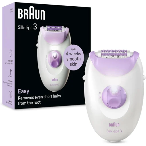 Braun Silk-épil SE3-000جهاز ازالة الشعر سيلك ابيل 3 SE 3-000 من براون، يزيل حتى الشعر القصير من الجذور، 20 ملقط مايكروجريب، جهاز ازالة الشعر