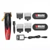 WMARK NG-222 ماكينة حلاقة احترافية بشاشة رقمية، ذراع تدرج، تعمل لاسلكيًا، مجموعة قص الشعر، محرك كربوني بسرعة 7200 دورة في الدقيقة، محول شحن، 4 مشط توجيه، مدة تشغيل 180 دقيقة، باللون الذهبي.