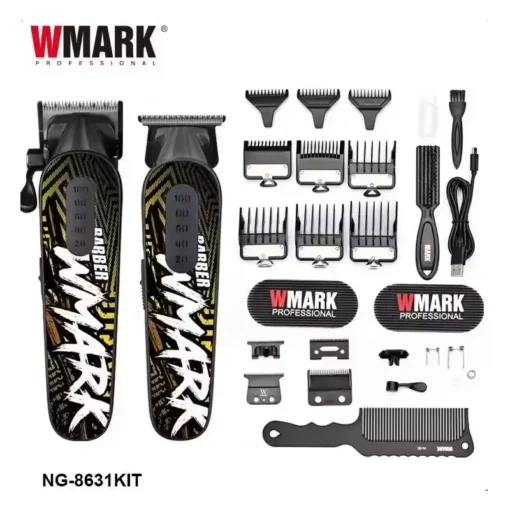 WMARK NG-8631KIT FORMULA W1 ماكينة حلاقة 9000 دورة في الدقيقة وماكينة تشذيب 9000 دورة في الدقيقة، هيكل معدني، إعدادان للسرعة، محرك مغناطيسي، 9 مشط توجيه، تعديلات ذراع تدرج، مدة تشغيل 240 و240 دقيقة .