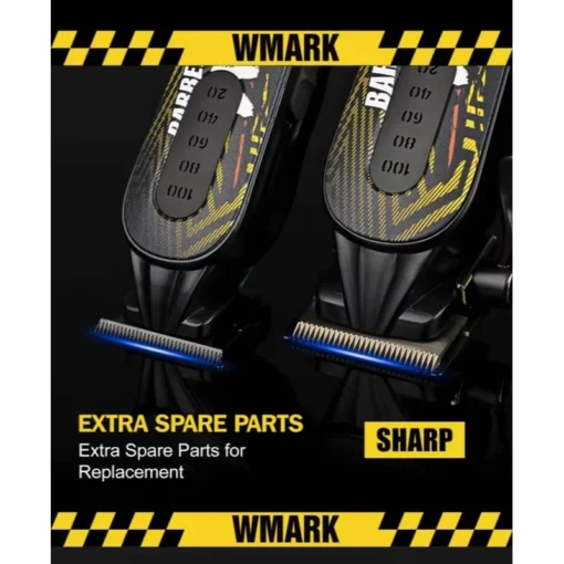 WMARK NG-8631KIT FORMULA W1 ماكينة حلاقة 9000 دورة في الدقيقة وماكينة تشذيب 9000 دورة في الدقيقة، هيكل معدني، إعدادان للسرعة، محرك مغناطيسي، 9 مشط توجيه، تعديلات ذراع تدرج، مدة تشغيل 240 و240 دقيقة .