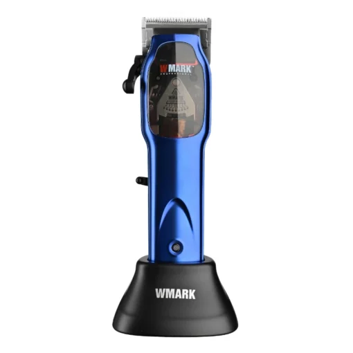 WMARK NG-9002 ماكينة حلاقة احترافية فائقة، محرك مغناطيسي بسرعة 9000 دورة في الدقيقة، مجموعة شفرات 5CR15، 6 مشط توجيه مغناطيسي، تعديلات ذراع تدرج، قاعدة شحن وحامل.