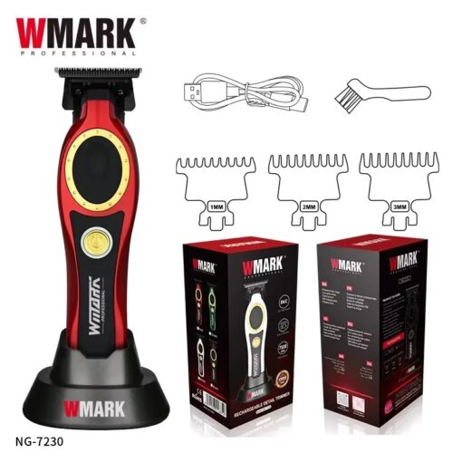 2024 ماكينة قص شعر جديدة WMARK NG-7230 احترافية، رأس زيت، نقش كهربائي، ، قاعدة شحن، صالون شعر.