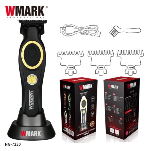 2024 ماكينة قص شعر جديدة WMARK NG-7230 احترافية، رأس زيت، نقش كهربائي، ، قاعدة شحن، صالون شعر.