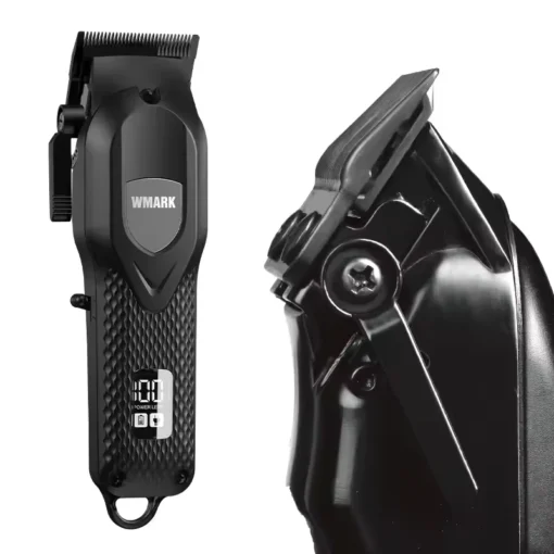 WMARK Men NG-119 ماكينة حلاقة احترافية بدون فجوة، شاشة رقمية، شفرات ذاتية الشحذ، محرك مغناطيسي بسرعة 7000 دورة في الدقيقة، شحن عبر USB، 4 مشط توجيه، ذراع تدرج، زمن تشغيل 240 دقيقة، بطارية 2000 مللي أمبير.